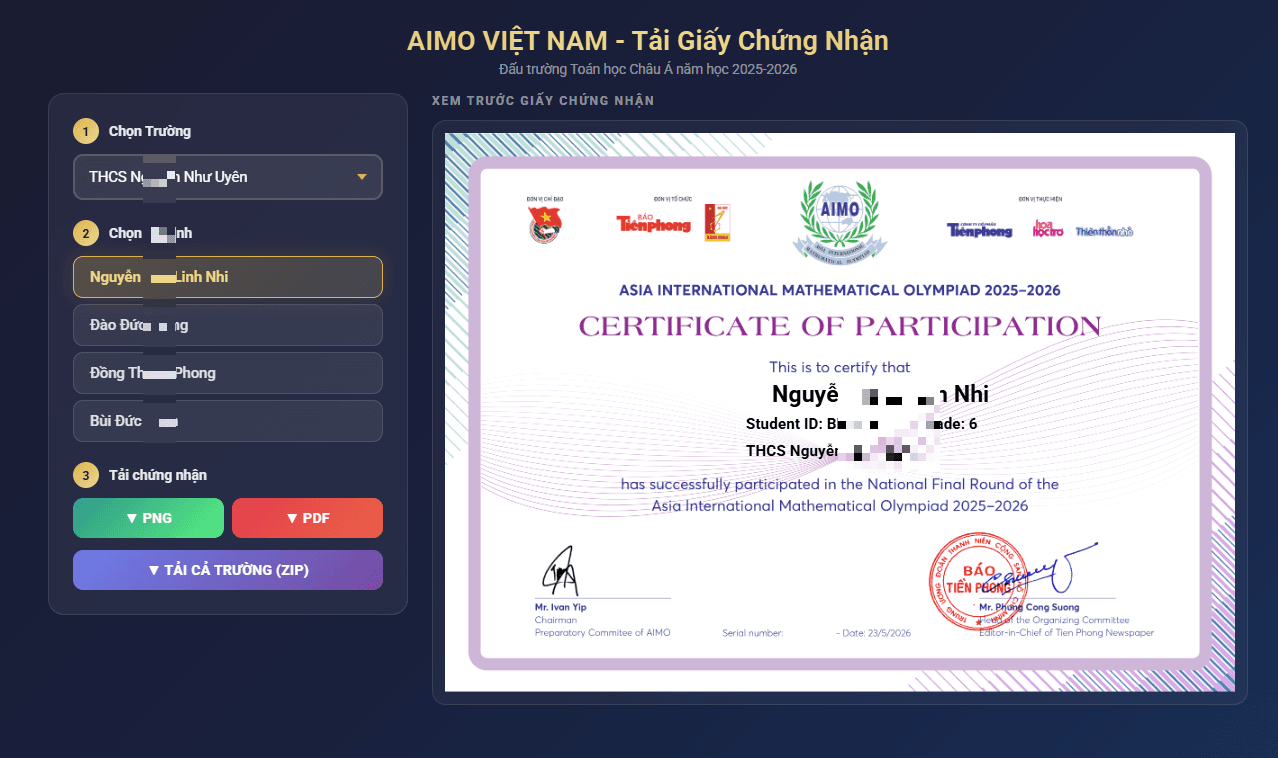 HƯỚNG DẪN TẢI GIẤY CHỨNG NHẬN THAM DỰ VÒNG CHUNG KẾT QUỐC GIA AIMO 2025–2026